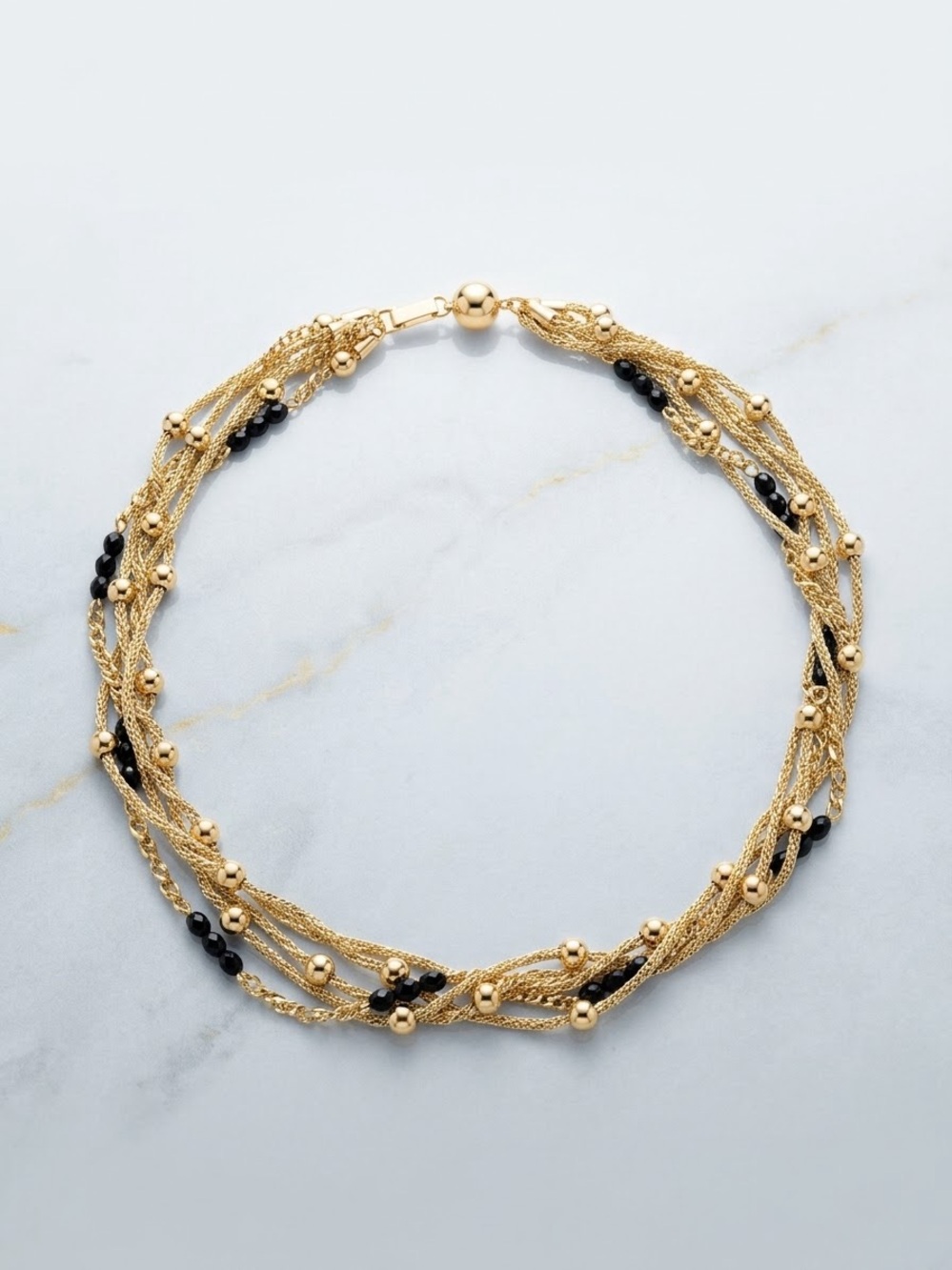 Gold Multi-Strand Beaded Necklace with Black Accents nip